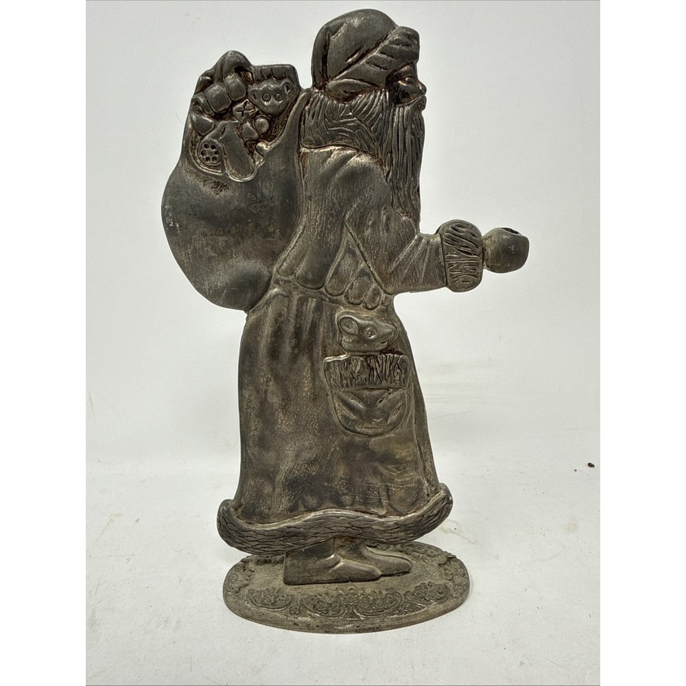 Vtg 1988 Seagull Handcrafted Pewter Figurine Of Santa & Bag Of Toys, And Bear.
